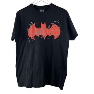 DC Comics Batman Red Logo Bats & Moon T-Shirt Unisex L Black